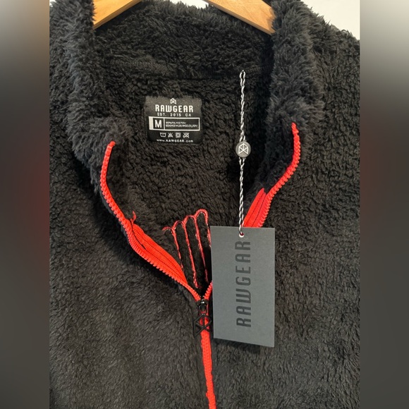 RAWGEAR Fleece Sherpa Zip Jacket Black Red Logo Soft Polar - Size M - Picture 3 of 8